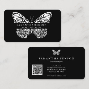 Carte De Visite Élégant papillon moderne code QR noir or script