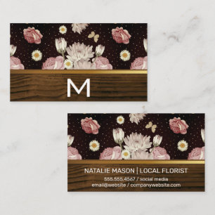 Carte De Visite Élégant papillon Motif de fleurs   Découpe en bois