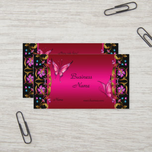 Carte De Visite Élégant Papillon noir rose or floral