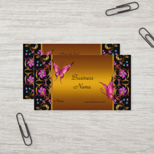 Carte De Visite Élégant Papillon noir rose rose jaune fleuri