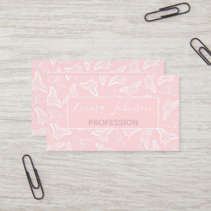 Carte De Visite Elégant Papillons blancs Design rose