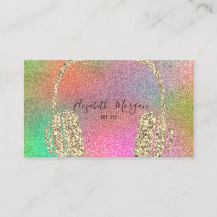 Carte De Visite Élégant Parties scintillant colorée Gold casque DJ