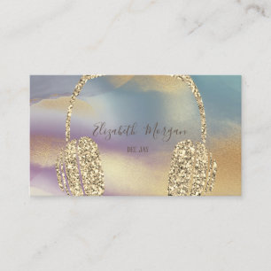 Carte De Visite Élégant Parties scintillant or casque DJ coloré