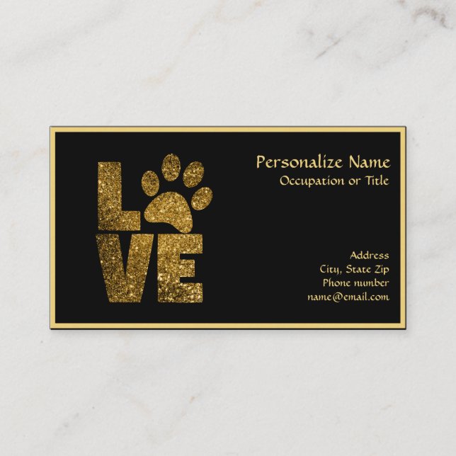 Carte De Visite Elégant Parties scintillant or Chien Paw Love sur  (Devant)