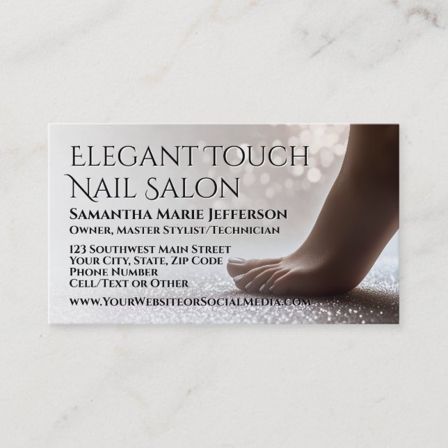 Carte De Visite Elégant Parties scintillant Pied Pedicure Manicure (Devant)