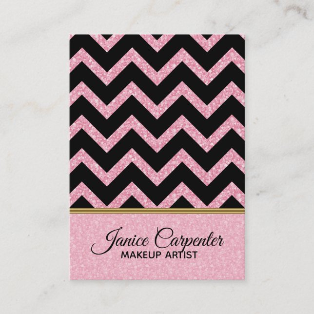 Carte De Visite Elégant Parties scintillant rose noir Chevron or A (Devant)