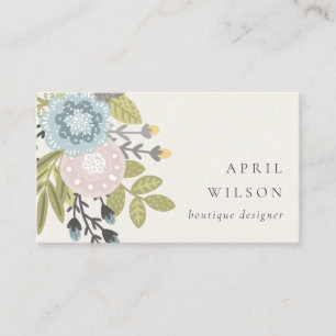 Carte De Visite Élégant Pastel Boho Blush Blue Green Leafy Flora