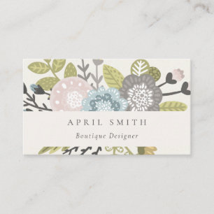 Carte De Visite Élégant Pastel Boho Blush Blue Green Leafy Floral