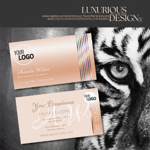 Carte De Visite Élégant Pastel Coral Shimmer avec logo Monogramm