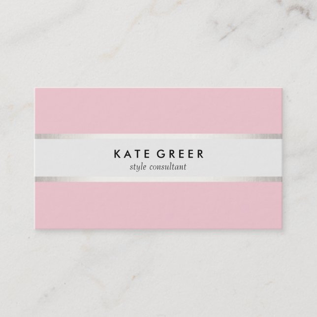 Carte De Visite Élégant Pastel rose argent rayé professionnel (Devant)