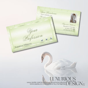 Carte De Visite Elégant Pastel Vert avec Diamants et Photo Chic