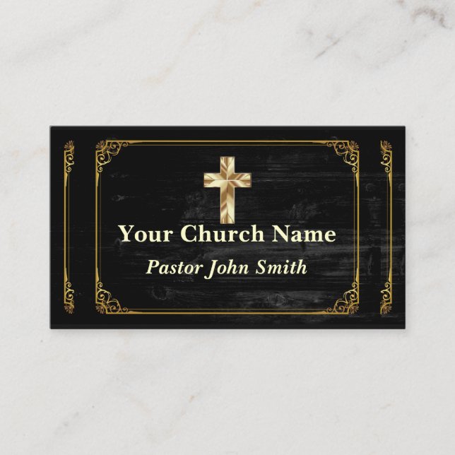 Carte De Visite Elégant Pastor Church Gold Frontière (Devant)