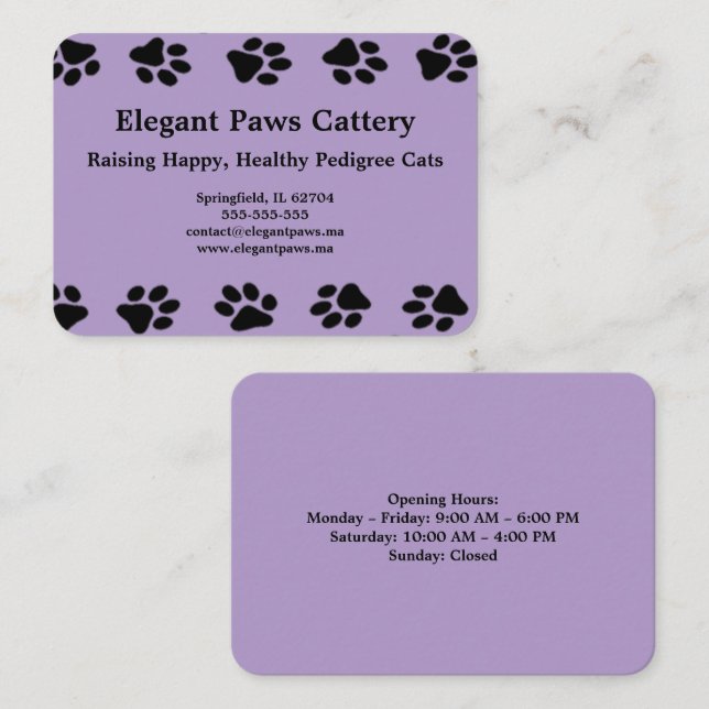 Carte De Visite Elegant Paws Cattery Business Card with Paw Print  (Devant / Derrière)