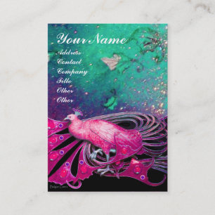 CARTE DE VISITE ÉLÉGANT PEACOCK ROSE EN PARKLES FLORAUX BLEU VERT