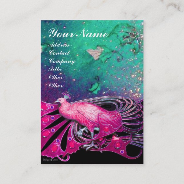 CARTE DE VISITE ÉLÉGANT PEACOCK ROSE EN PARKLES FLORAUX BLEU VERT (Devant)