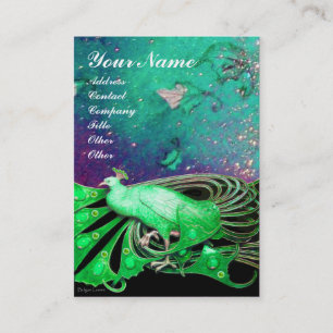 CARTE DE VISITE ÉLÉGANT PEACOCK VERT, FEUILLES ET PARKES FLORAUX