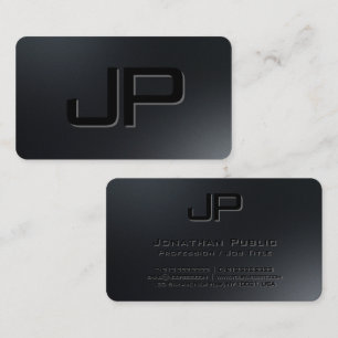 Carte De Visite Elégant Personnalisé Monogramme Noir Perle Premium