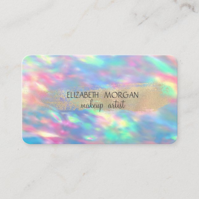 Carte De Visite Élégant pinceau d'huile d'or, Holographie Opale (Devant)