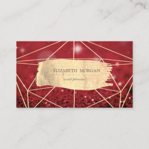 Carte De Visite Élégant pinceau or Stroke géométrique Bokeh rouge