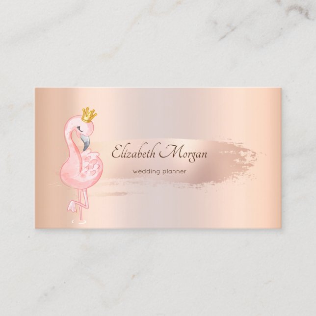 Carte De Visite Élégant pinceau Rose or, Flamants roses (Devant)