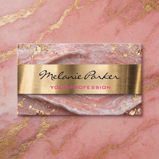 Carte De Visite Elegant pink agate marble metallic  (Créateur téléchargé)