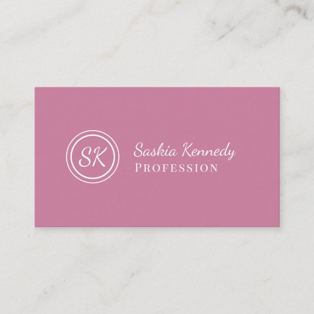 Carte De Visite Élégant Pink Blush Script Professionnel Monogramme (Devant)