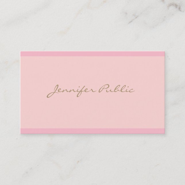 Carte De Visite Élégant Pink Or Script professionnel Plain (Devant)