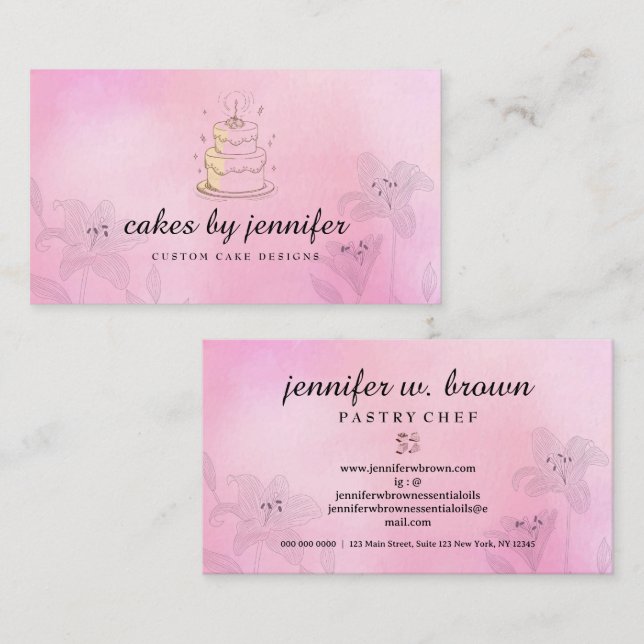 Carte De Visite Élégant Pink Spécialité Cuisine Fournitures (Devant / Derrière)