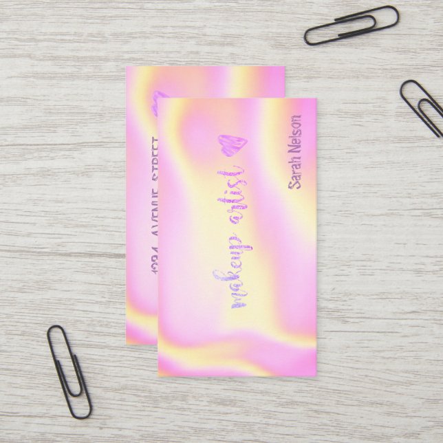 Carte De Visite Elégant Pink Sweet Holographi Business Car (Devant/Arrière en situation)