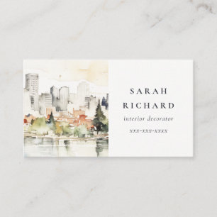 Carte De Visite Elégant Portland Oregon City Scape Watercolor