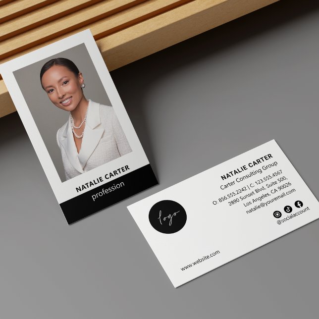 Carte De Visite Élégant portrait photo, logo & icônes sociales NOI (Créateur téléchargé)
