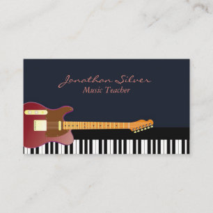 Carte De Visite Elégant professeur de musique de guitare et de clé