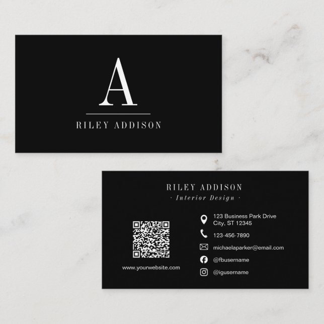 Carte De Visite Elegant Professional Monogram Minimalist Black  (Devant / Derrière)