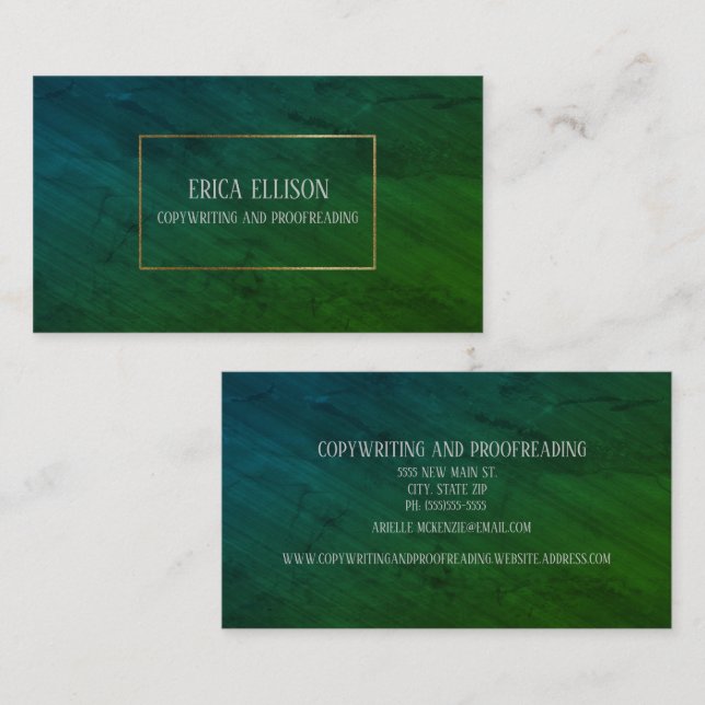 Carte De Visite Élégant professionnel Blue Green Gold Copywriting (Devant / Derrière)