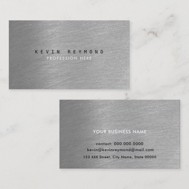 Carte De Visite élégant professionnel brossé acier gris (Devant / Derrière)