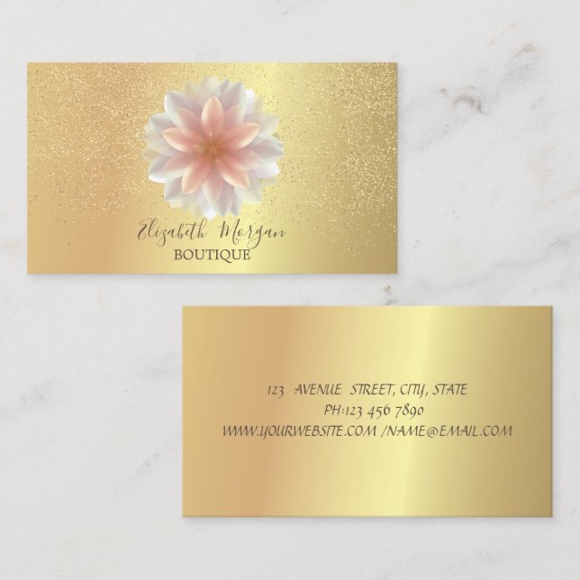 Carte De Visite Élégant professionnel chic Lotus Gold Confetti (Devant / Derrière)