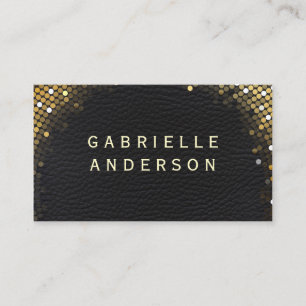 Carte De Visite Élégant Professionnel Cuir Noir / Sequins Dorés