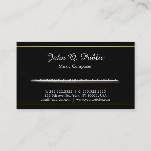 Carte De Visite Élégant professionnel de professeur de piano de (Devant)