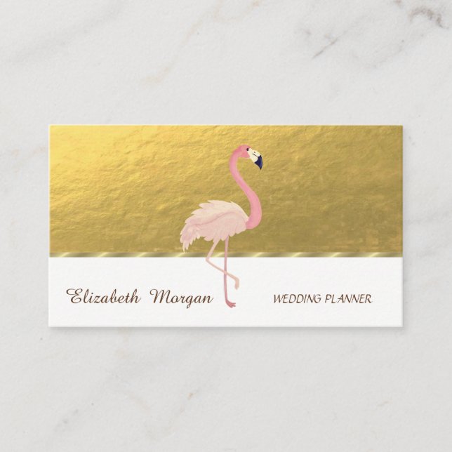 Carte De Visite Élégant professionnel, Faux Gold, Flamant rose ros (Devant)