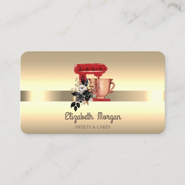 Carte De Visite Élégant professionnel floral rouge mélangeur brace (Devant)