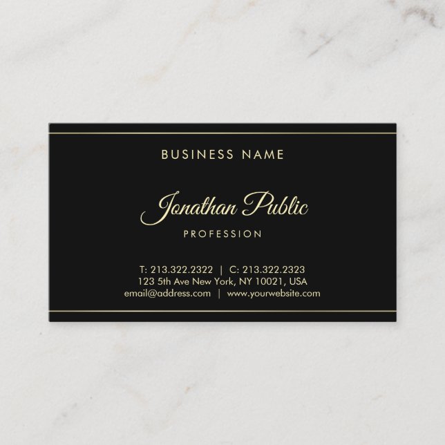 Carte De Visite Élégant professionnel Gold Script à main Texte Cla (Devant)