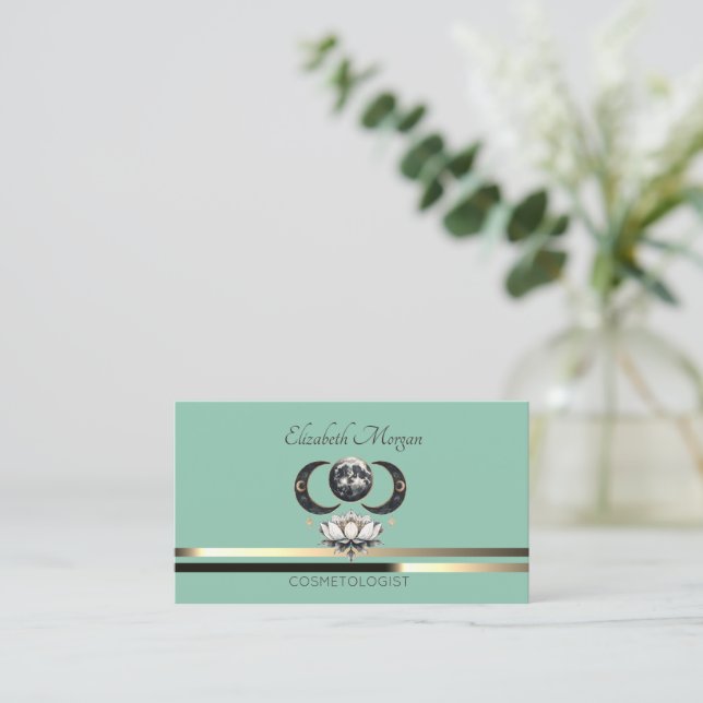 Carte De Visite Élégant professionnel Lotus Moon Stripes Mint Gree (Debout devant)