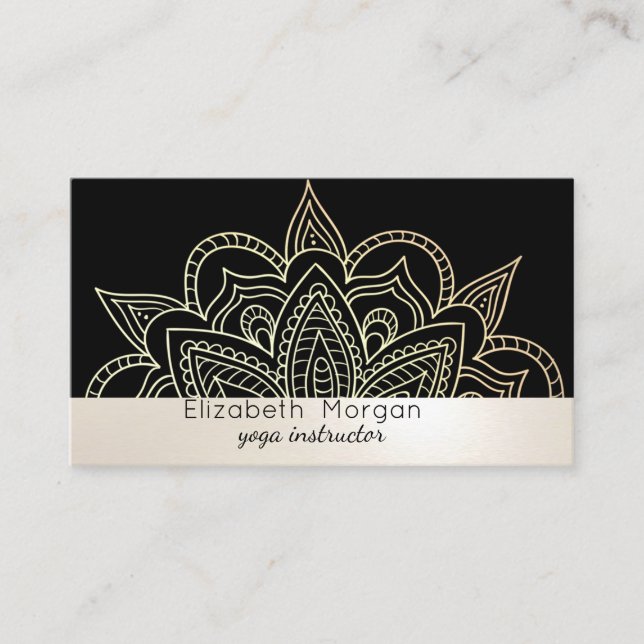 Carte De Visite Élégant professionnel Mandala Black Yoga Instructe (Devant)