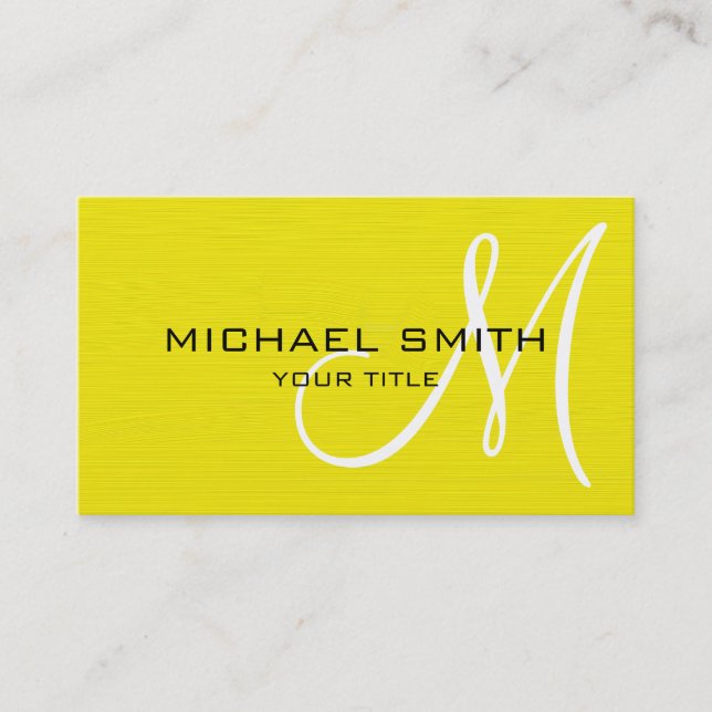 Carte De Visite Élégant professionnel Monogramme jaune clair (Devant)