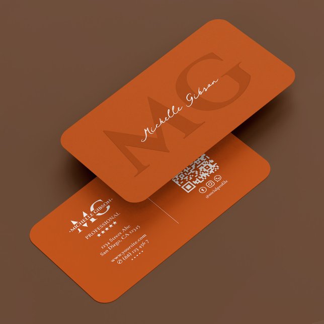 Carte De Visite Élégant professionnel Monogramme Orange Initiales (Professional Elegant Monogram Orange Initials Business Card
)