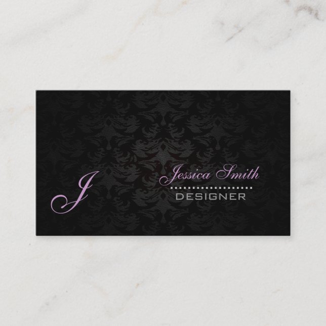 Carte De Visite Élégant professionnel monogramme simple damas noir (Devant)