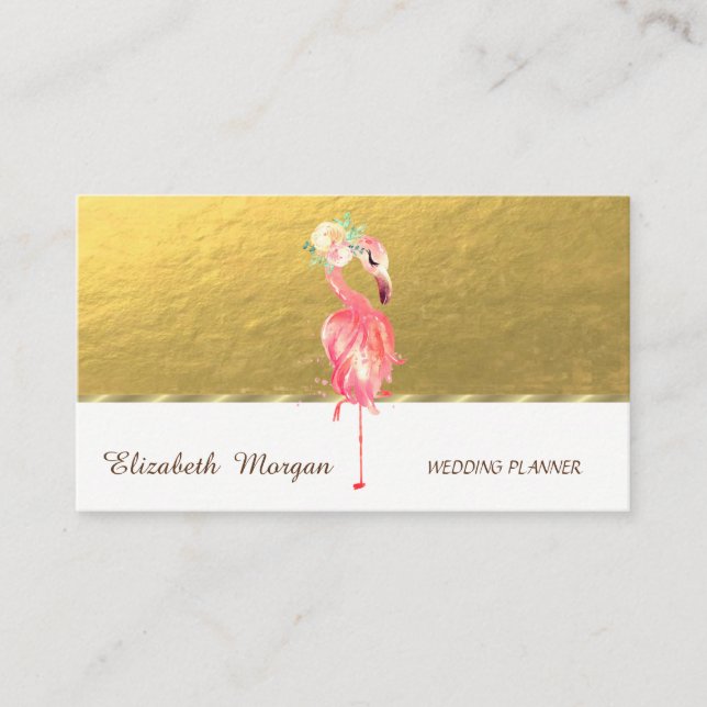 Carte De Visite Élégant professionnel, Or, Flamant rose rose Flowe (Devant)