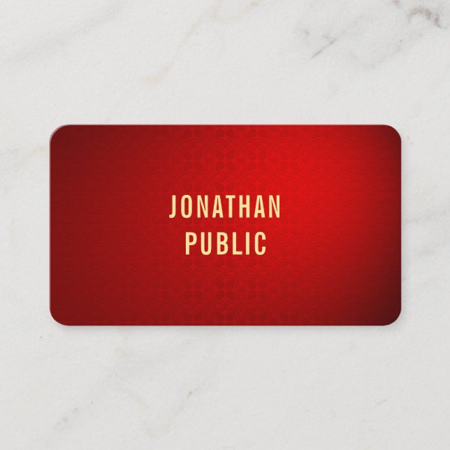 Carte De Visite Élégant professionnel Red Damask Gold Text Modèle (Devant)