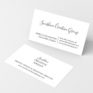 Carte De Visite Élégant Professionnel Script Blanc Noir