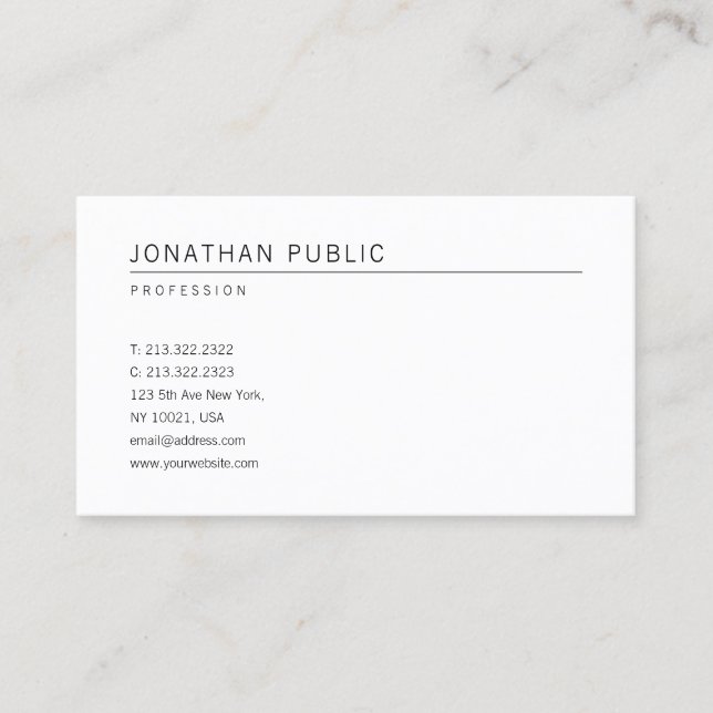 Carte De Visite Élégant professionnel simple Modèle blanc moderne (Devant)